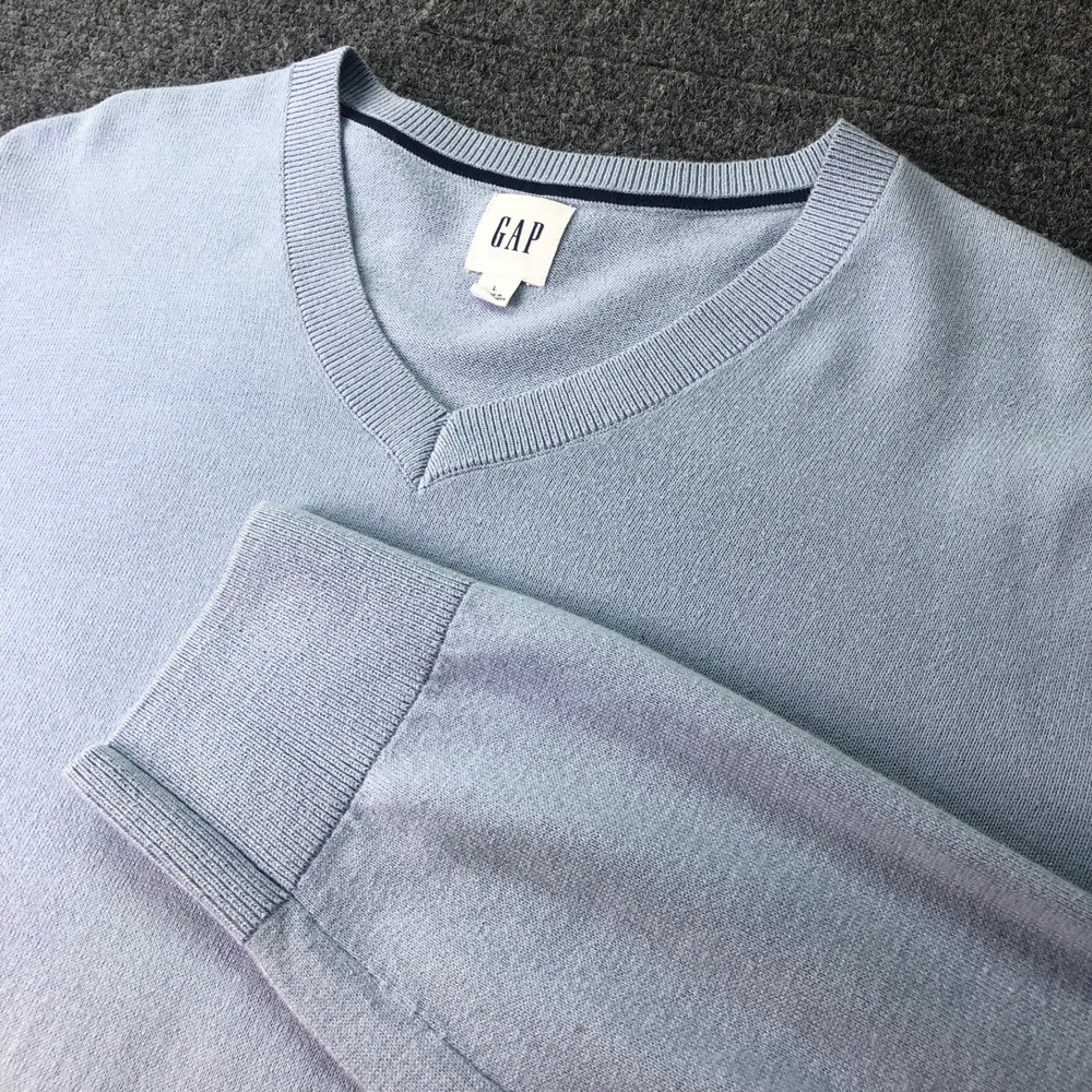 GAP Mens‎ V-Neck Sweater Long Sleeve Light Blue Knit Pullover Casual